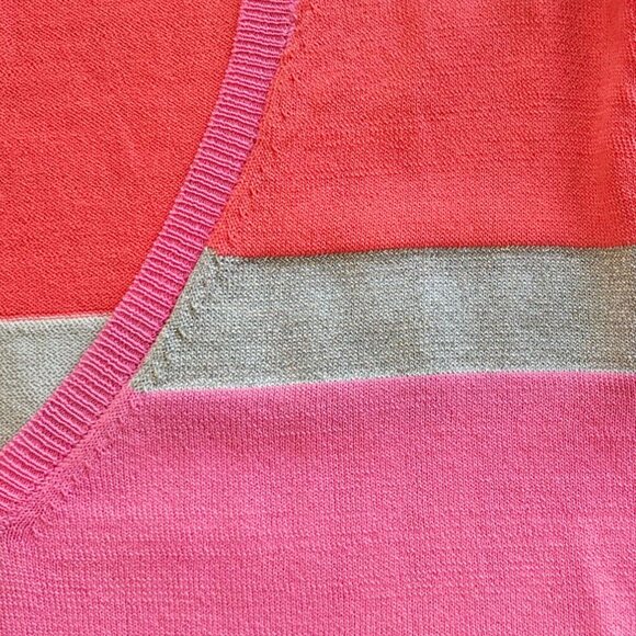 NWOT VILAGALLO Spanish Pink Coral Silver 1/2 Sleeve Colorblock Knit Blouse Sz S - Picture 2 of 6